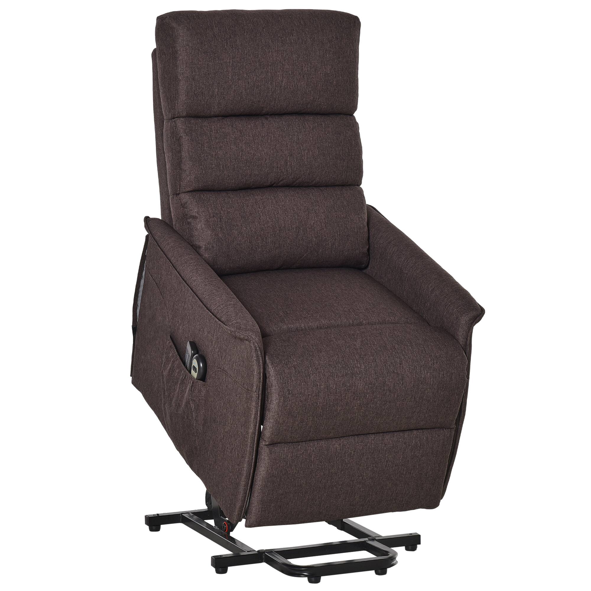 Front. Homcom - Power Lift Chair with Vibration Massage, Fabric Upholstered Recliner Chair for Elderly with Remote Control, Side Pockets - Brown.