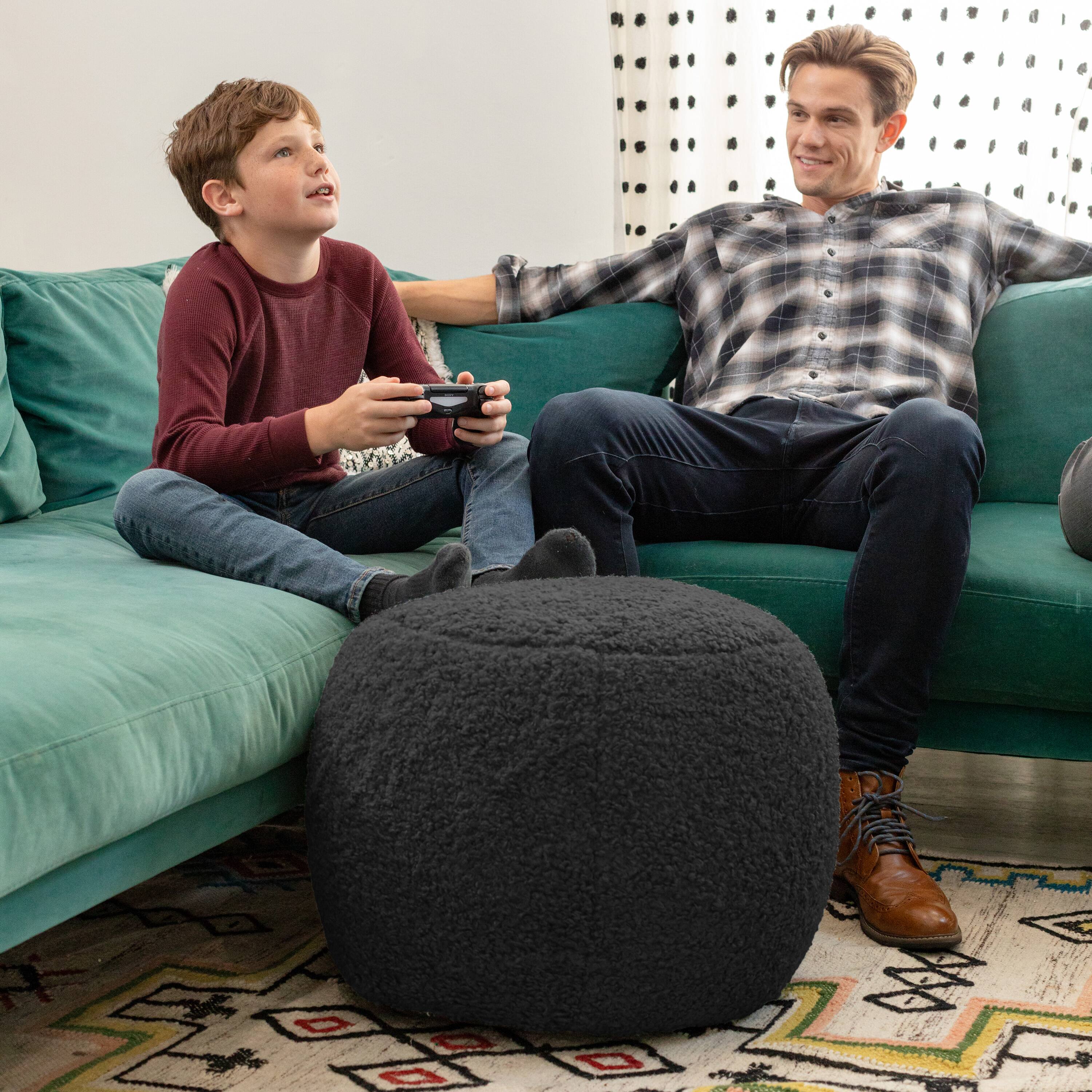 Alt View 1. Jaxx - Jaxx Ellis Ottoman Shearling Faux-Lamb Plush Pouf for Modern Interior Design, Small, Black - Black.