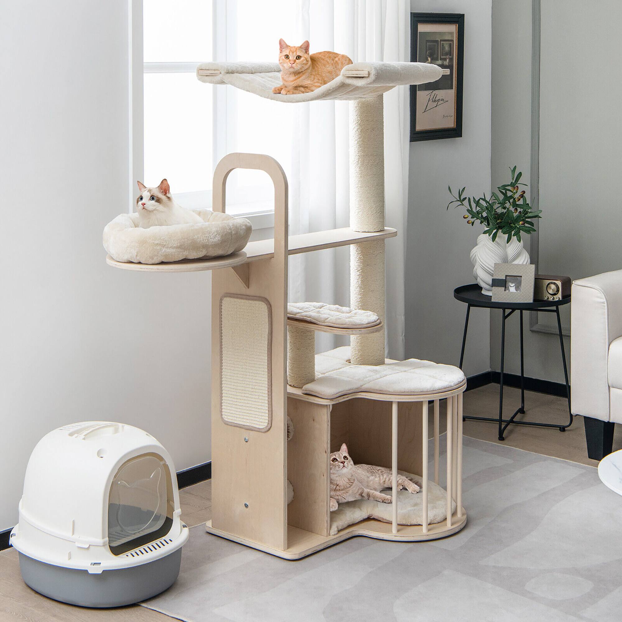 Alt View 2. Gymax - Gymax 55'' Tall Cat Tree Tower Multi-Layer Wooden Activity Center w/ Rest Condo & Hammock.