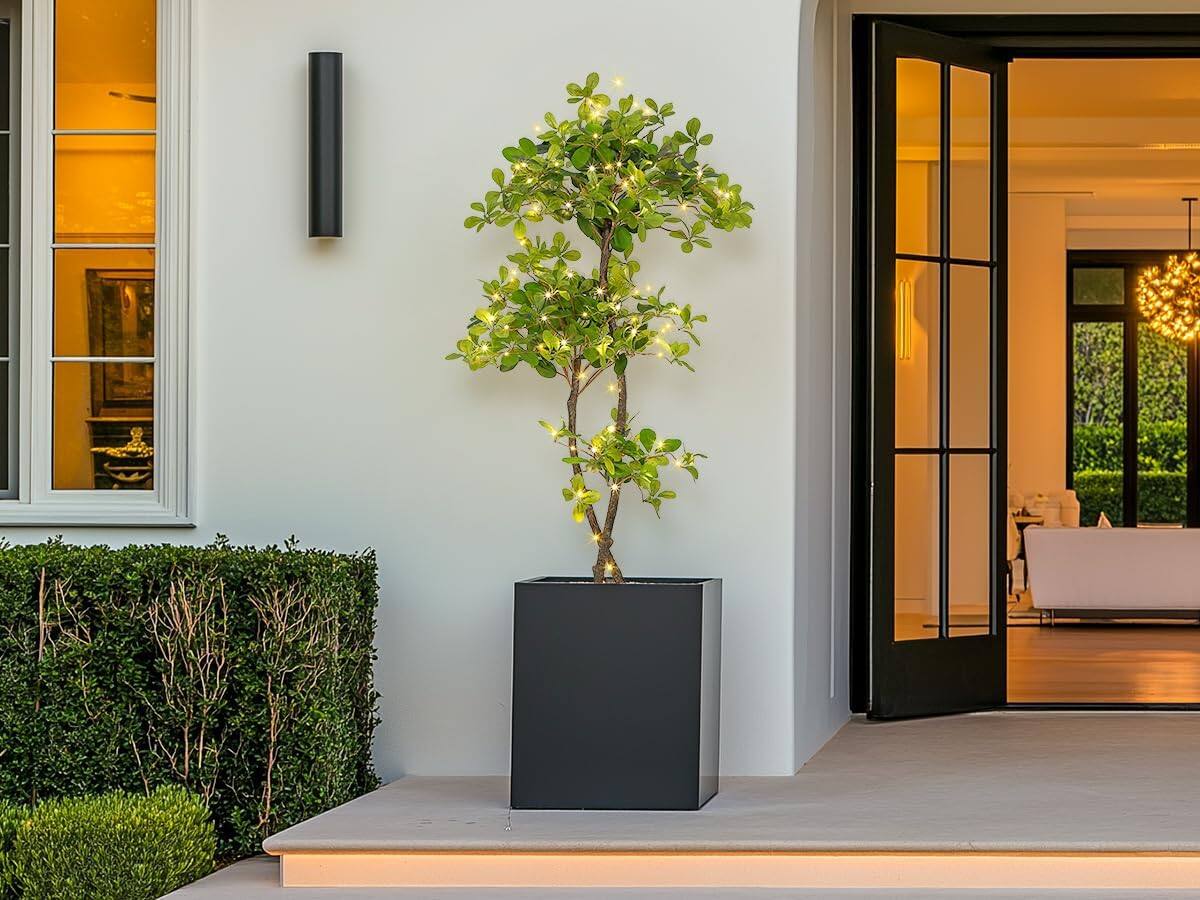 Back. Homhougo - Artificial Plants Indoor, 5 ft Fake Black Olive Tree with Lights Tall Fake Plants in Plastic Nursery Pot Fake Tree - Green With Light.