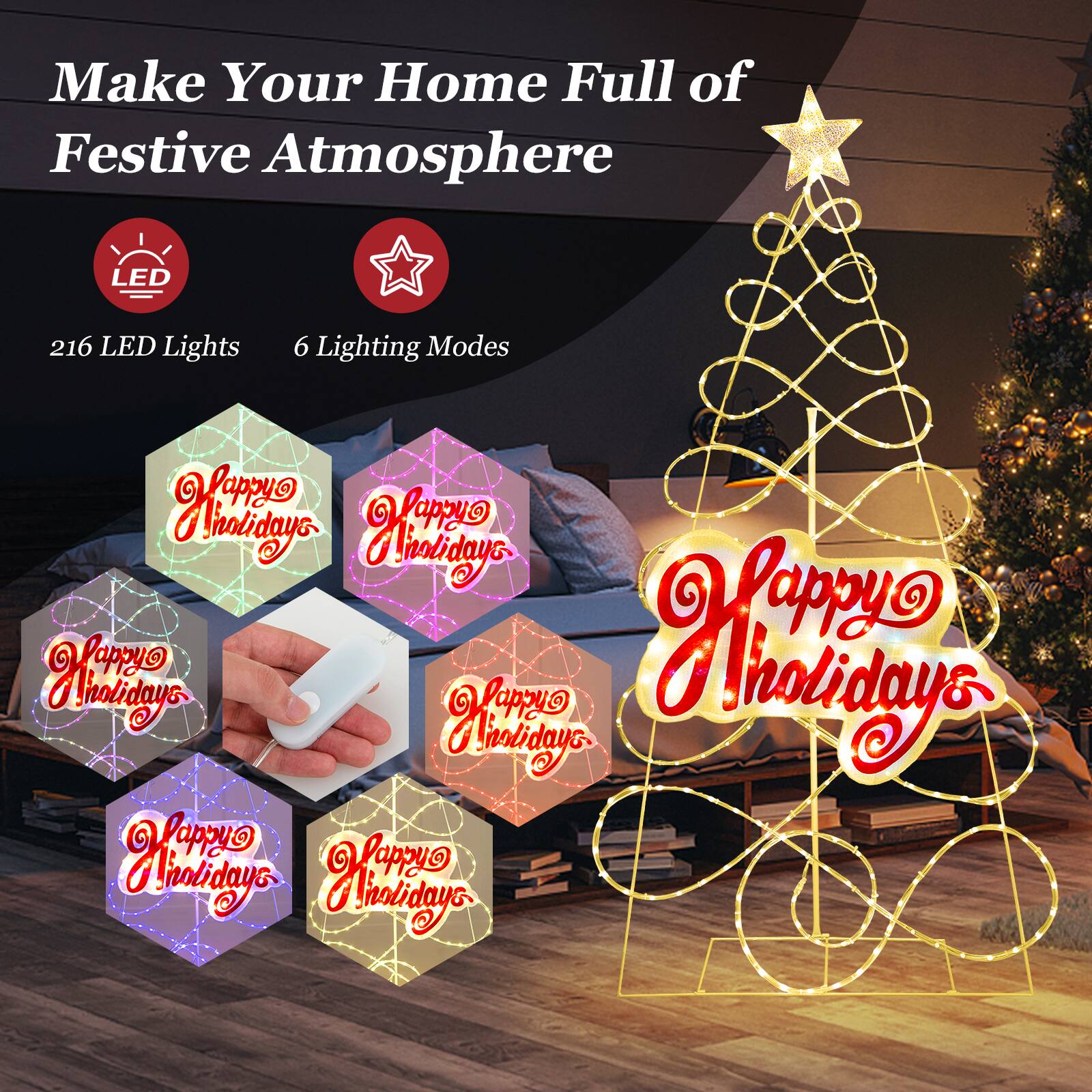 Make Your Home Full of Festive Atmosphere LED 216 LED Lights 6 Lighting Modes Happy Holidays