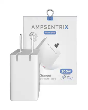 AMPSENTRIX US adapter
LAPTOP COMPATIBLE
Charger
3C USB C USB C
100W
Fast Charge
