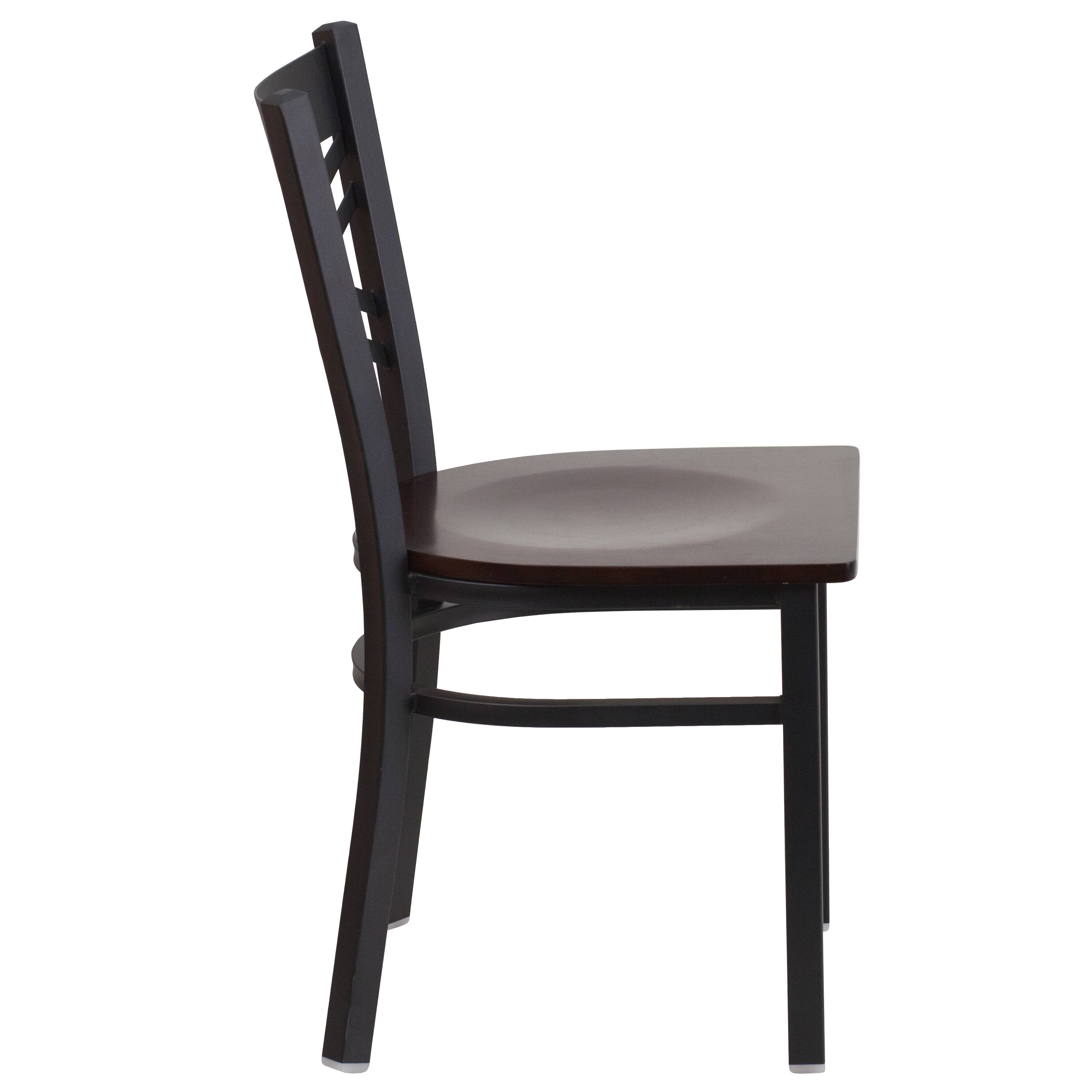 Alt View 6. Emma + Oliver - "X" Back Metal Restaurant Dining Chair - Walnut Wood Seat/Black Metal Frame.