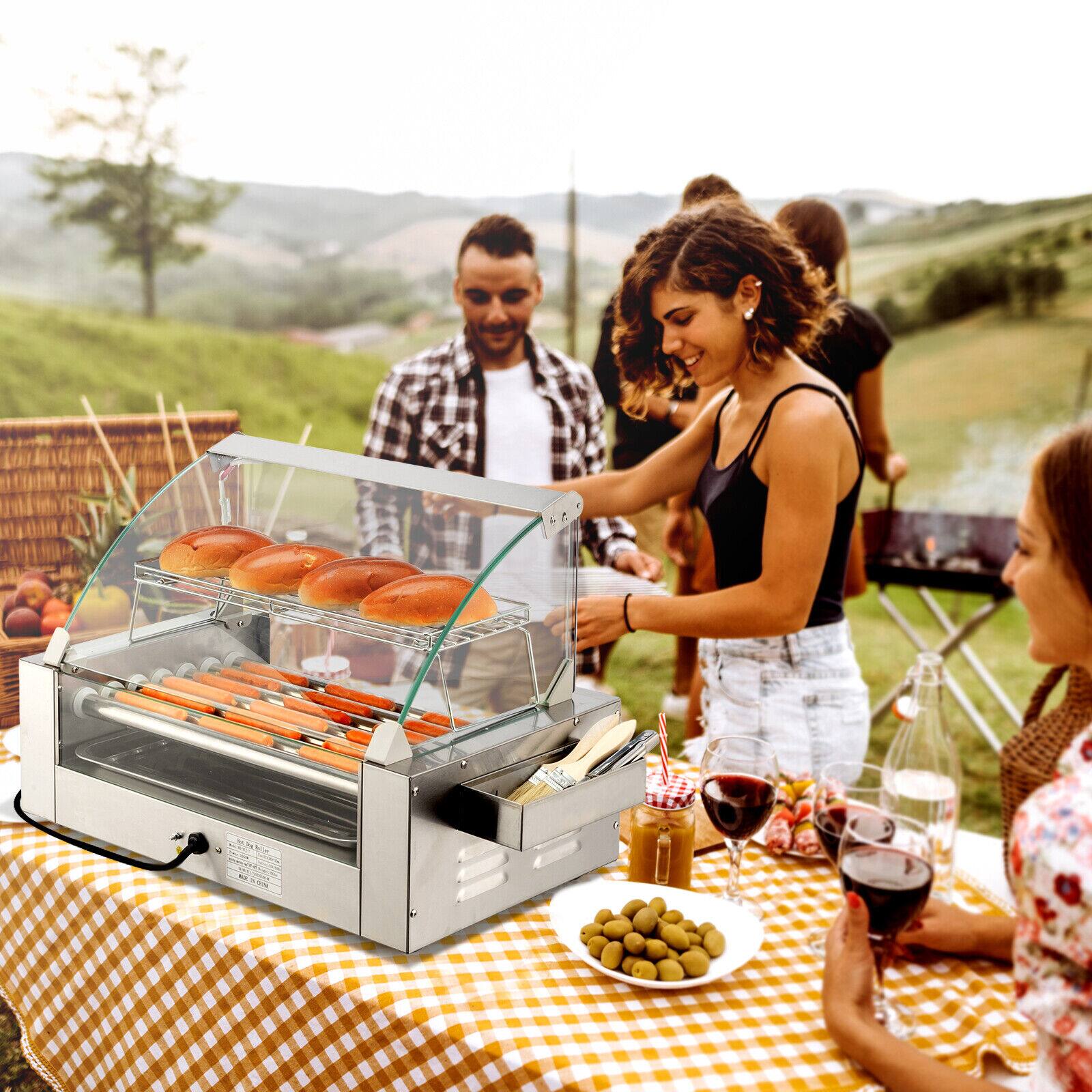 Alt View 3. Winado - Electric 18 Hot Dog 7 Roller Grill Cooker Machine with Cover, Commercial Grade - Silver.