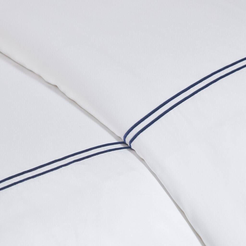 Alt View 5. Gracie Mills - Gracie Mills Mooney 500 Thread Count Embroidered Stripe Cotton Sateen Comforter Set - White/Navy.