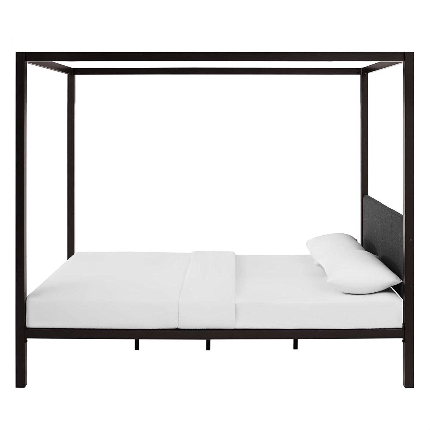 Left. Hivvago - Hivvago Queen size Metal Canopy Bed Frame with Upholstered Headboard - Brown.