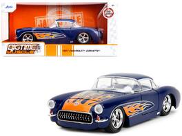 Jada - 1957 Chevrolet Corvette Dark Blue with Flame Graphics and White Interior "Bigtime Muscle" Series 1/24 - Dark Blue with White