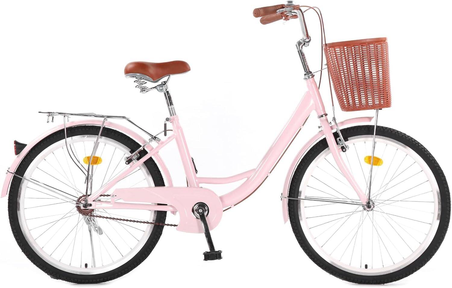 Angle. GARVEE - 24" Cruiser Bike Commuter Bike Beach Cruiser with Ergonomic Upright Design Comfort Commuter Bicycle - Pink.