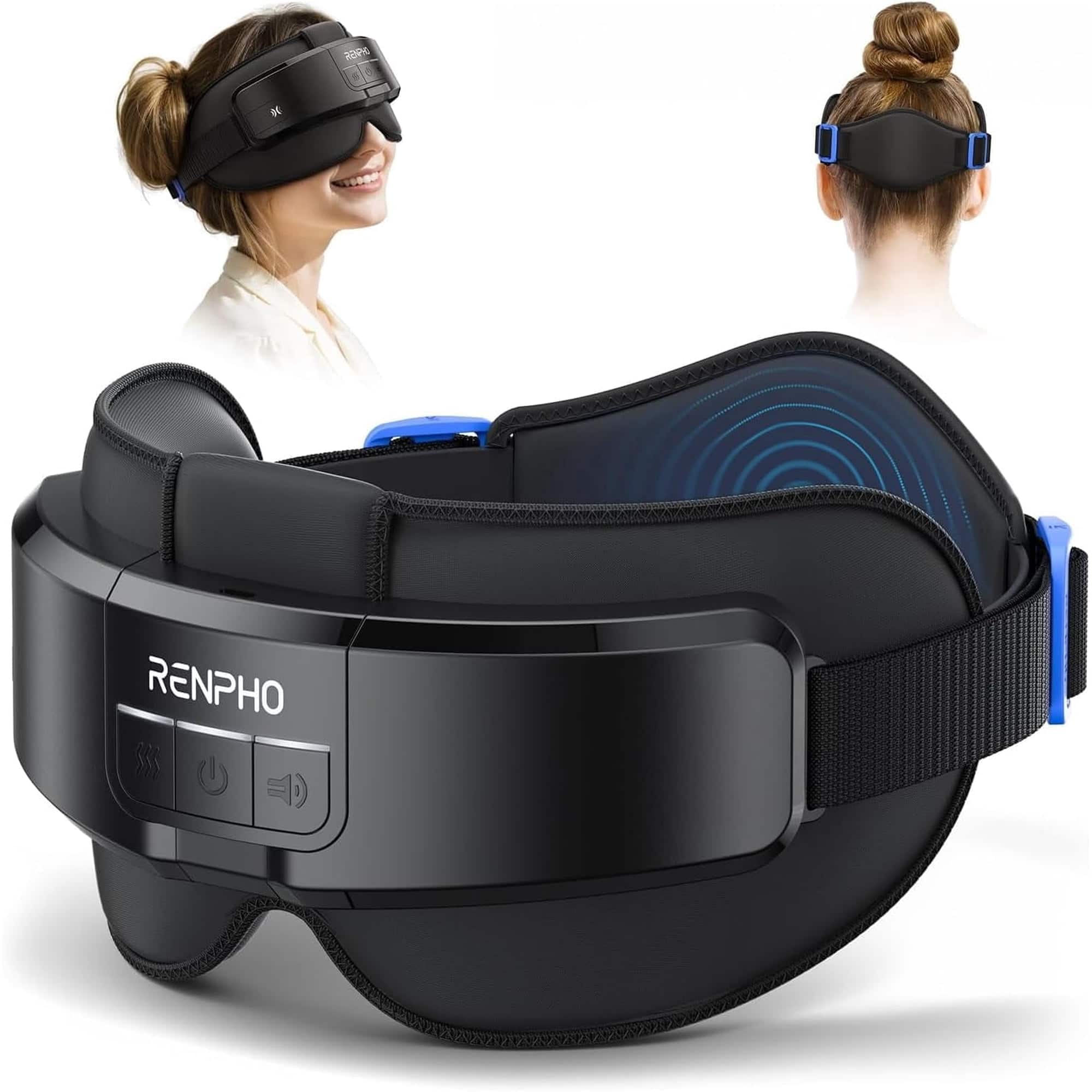Renpho - Heated Eye Massager, Headache Massager for Forehead, Occiput and Temple, Massager Scalp Stress Relax, Eyeris Masc - Black
