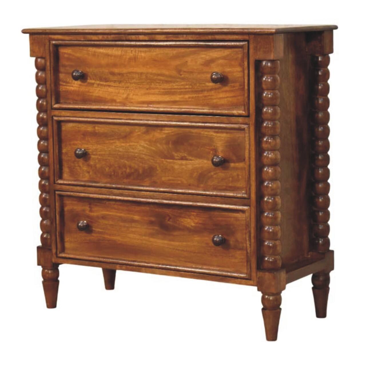 Back. Artisan Furniture - Artisan Furniture Solid Wood Spindle Three Drawer Chest, Brown - Brown.