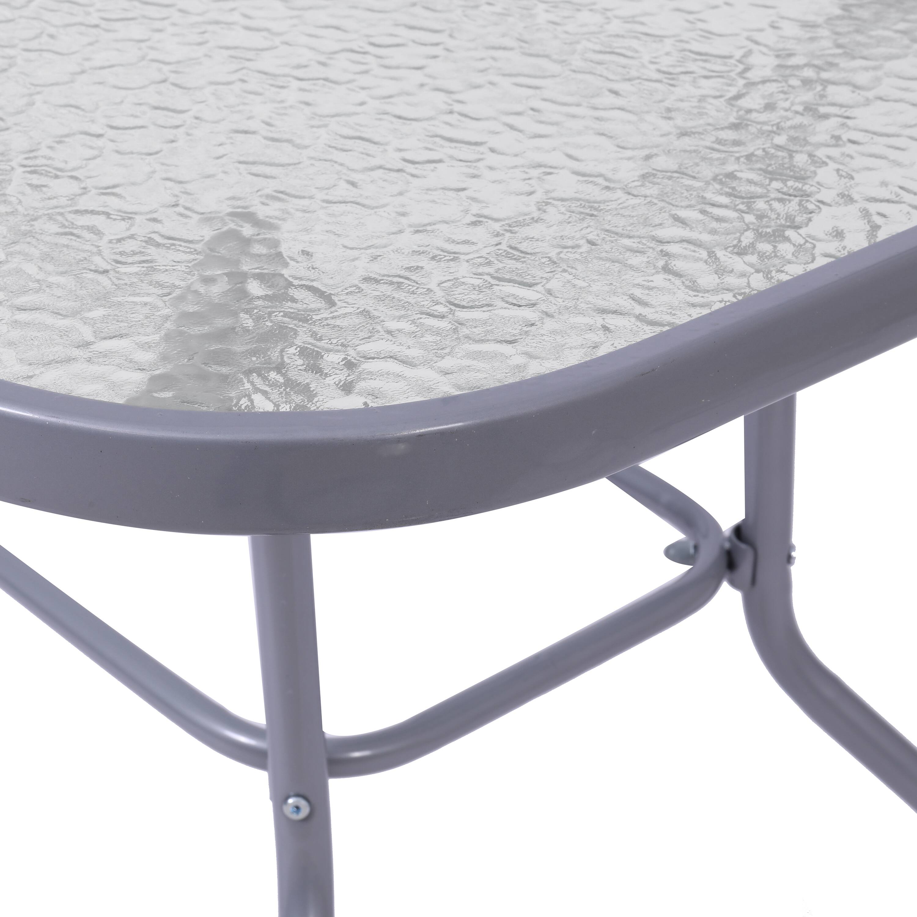 Alt View 9. Emma + Oliver - Tala Patio Table with Tempered Glass Top with Umbrella Hole and Steel Frame - Clear Top/Silver Frame.