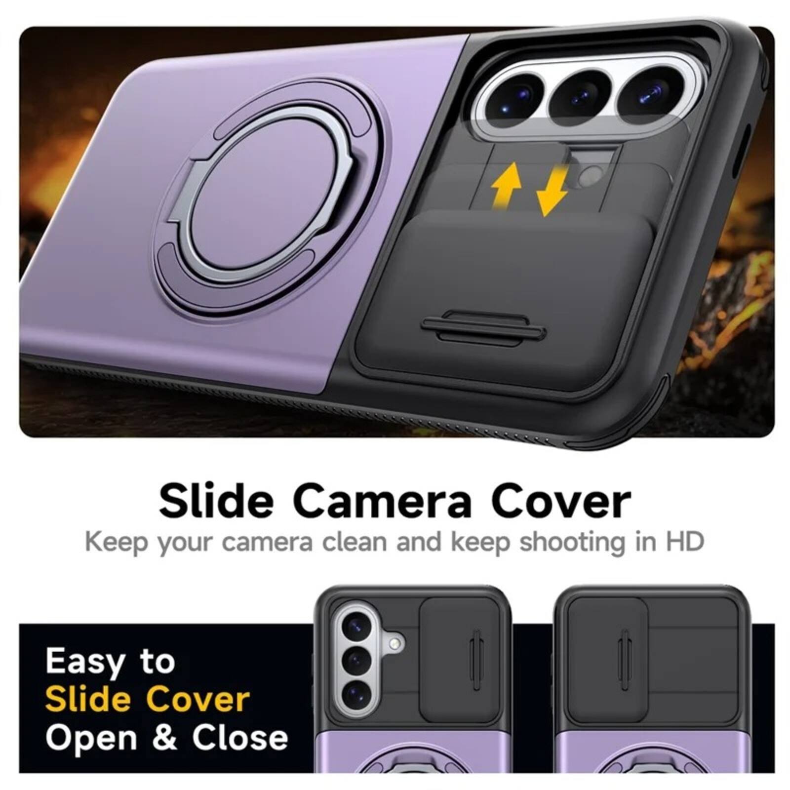 Slide Camera Cover  
Keep your camera clean and keep shooting in HD  
Easy to Slide Cover Open & Close