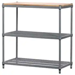 Design Ideas - MeshWorks Metal Storage Wood Top Workbench Shelving Unit - Silver