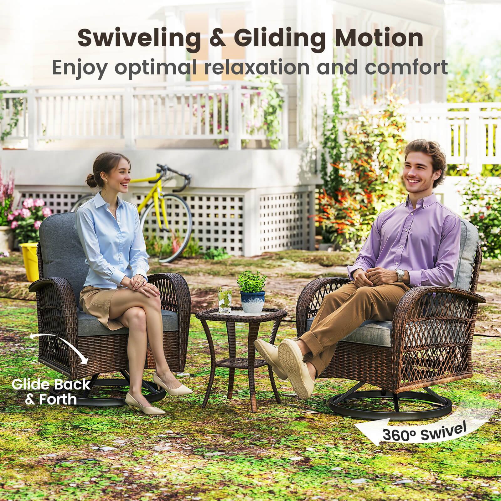 Swiveling & Gliding Motion  
Enjoy optimal relaxation and comfort  
Glide Back & Forth  
360° Swivel