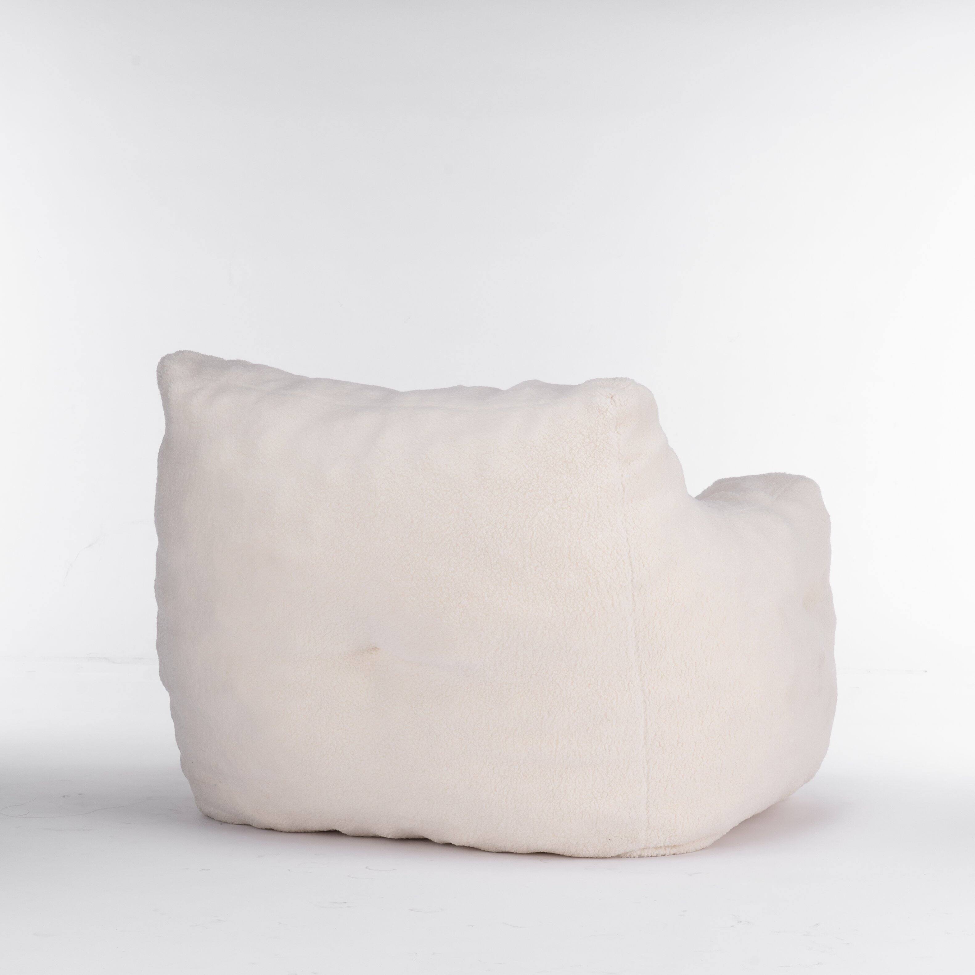 Back. GOODSILO - Luxury Plush Bean Bag Chair with Ergonomic Support - Soft Teddy Fabric and Memory Foam Filling for Ultimate Comfort - Ivory.
