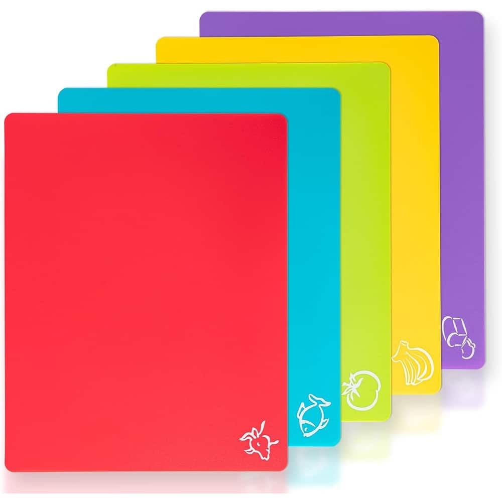 PARKER SLATER - 5-Piece Flexible Plastic Cutting Board Mats, Non-Slip, Multicolor, BPA-Free