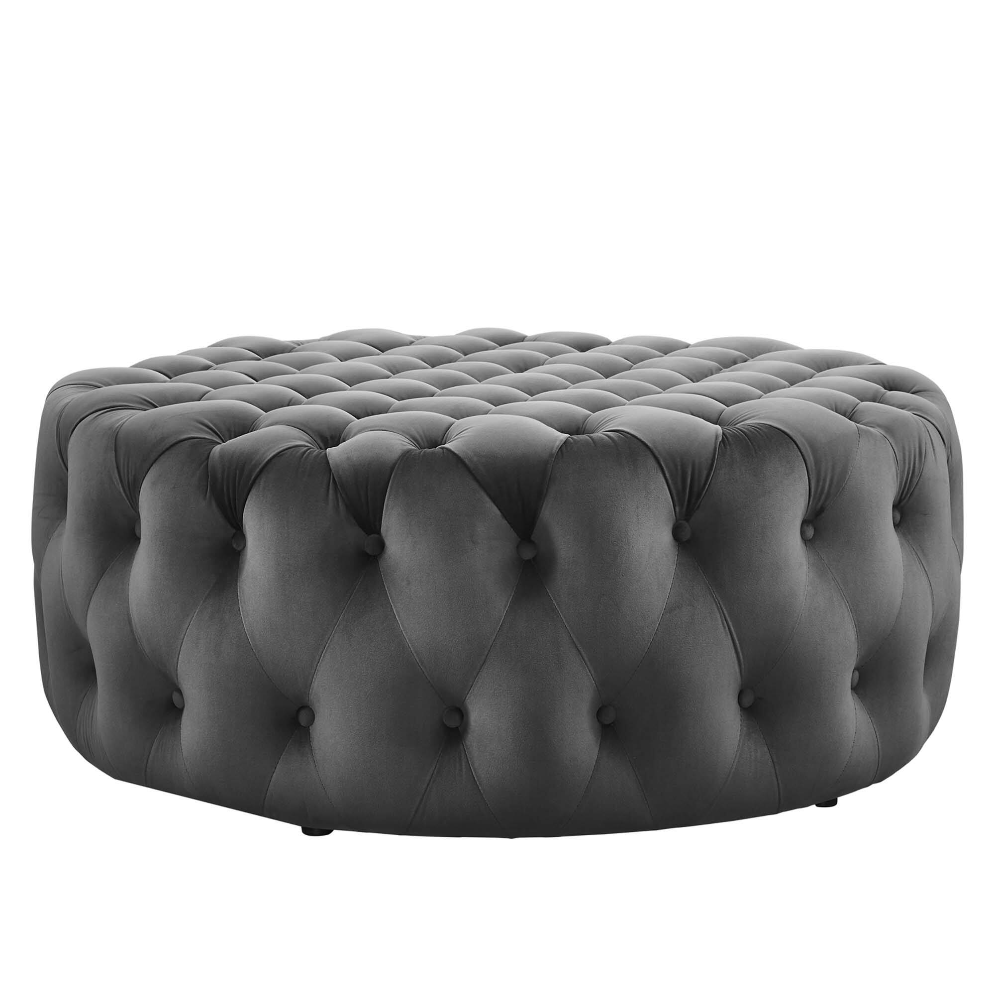 Alt View 1. Modway - Amour Tufted Button Large Round Performance Velvet Ottoman by Modway - EEI-5469-GRY.