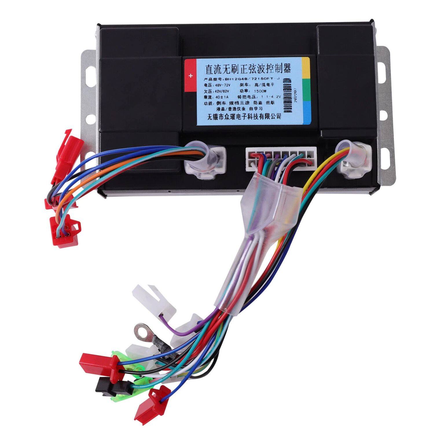 直流无刷正弦波控制器

产品型号：BH1204B/72160FJ
电压：12V-72V
功率：1500W
转速范围：11-4V
功能：调速、转矩、防倒车、防堵转、防过流、防过压、防短路、防过热、防反接、学习
无刷电机控制器

深圳市众耀电子科技有限公司