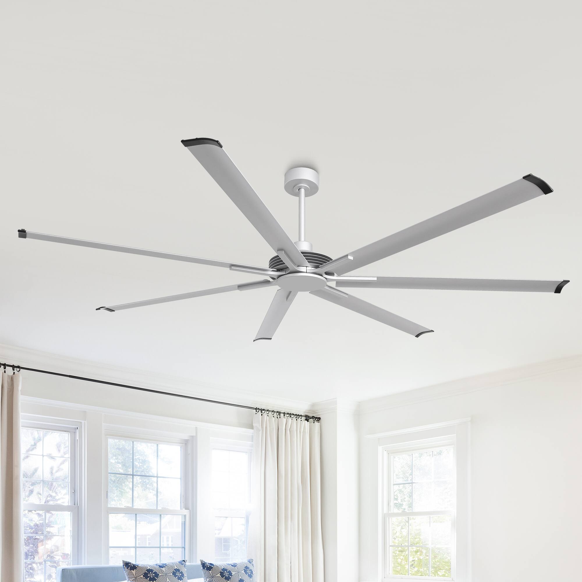 "Parrot Uncle - 100"" 7-Blade Industrial Ceiling Fan without Light, 6-Speed Reversible DC Motor, Remote Control - Silver" price history on PriceWatchPro