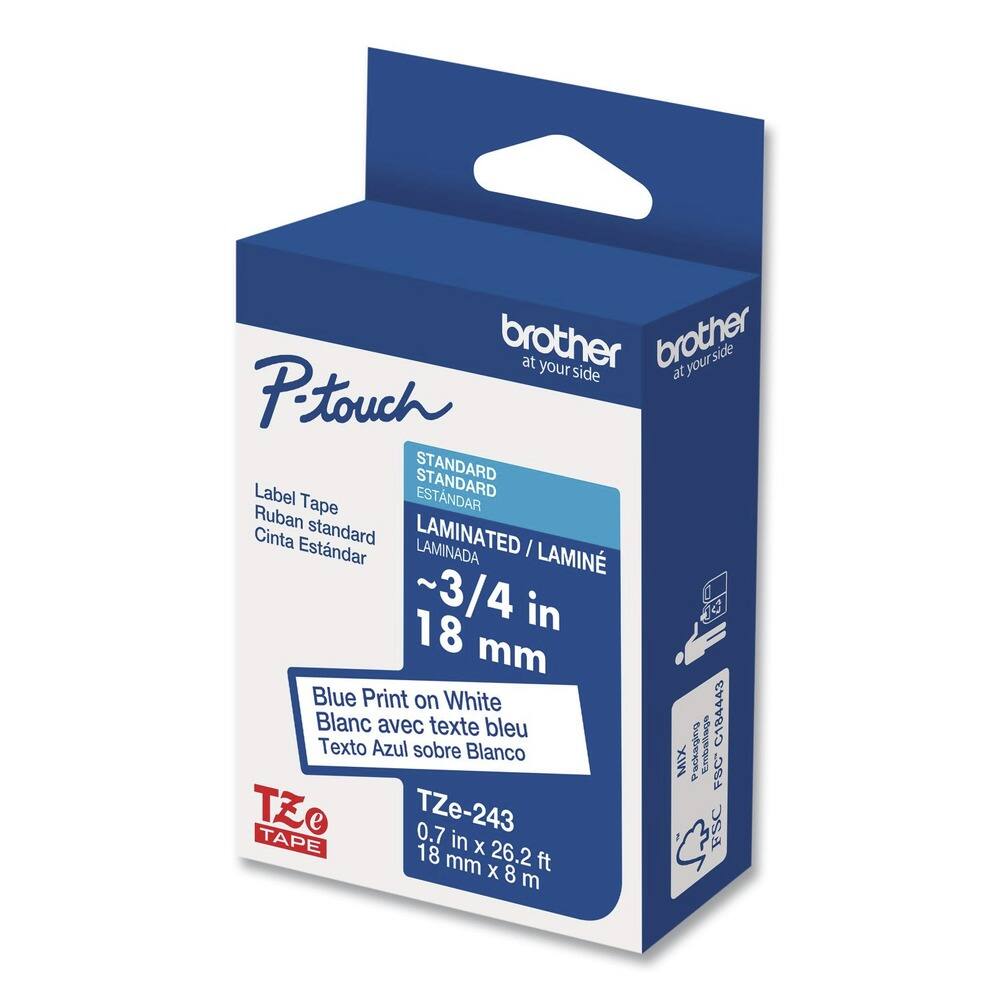 - Brother at your side
- P-touch
- Label Tape
- Ruban standard
- Cinta Estándar
- STANDARD
- ESTÁNDAR
- LAMINATED
- LAMINADA
- ~3/4 in
- 18 mm
- Blue Print on White
- Blanc avec texte bleu
- Texto Azul sobre Blanco
- TZe-243
- 0.7 in x 26.2 ft
- 18 mm x 8 m
- MIX
- FSC C18443
- Packaging
- C18443