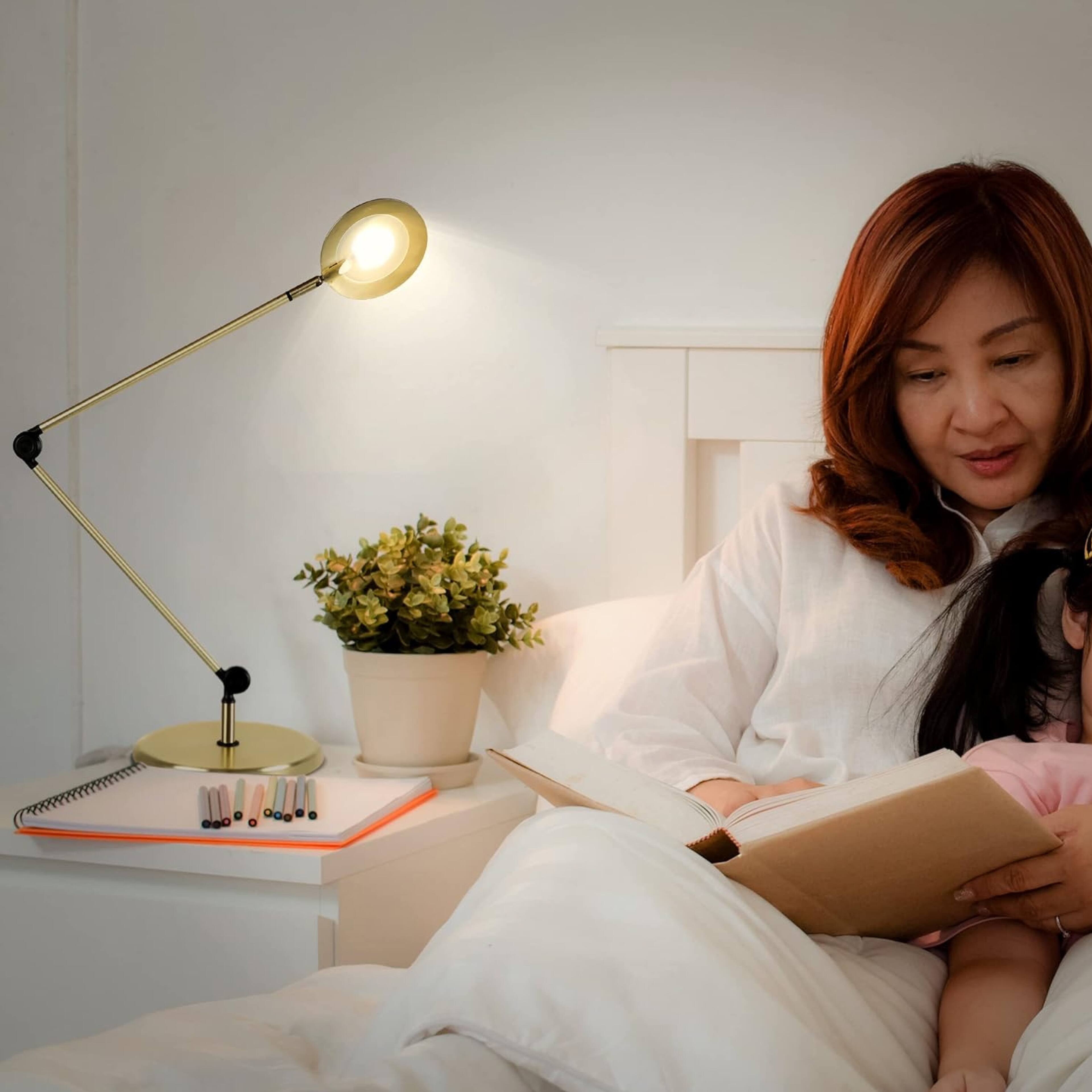 Back. Brightech - Sage 2-in-1 LED Modern Industrial Arc Dimmable Bedside Desk and Floor Lamp with Rotating Height-Adjustable Head - Antiqued Brass.