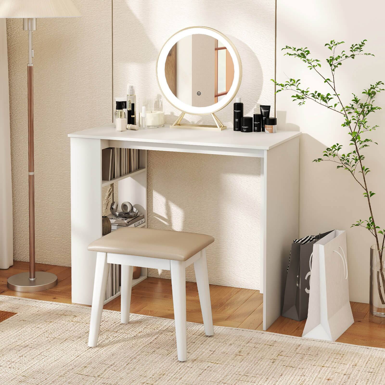 Alt View 3. Costway - Costway 35.5" Compact PC Laptop Desk Modern Style Office Study Desk with Side Storage Shelf White - White.