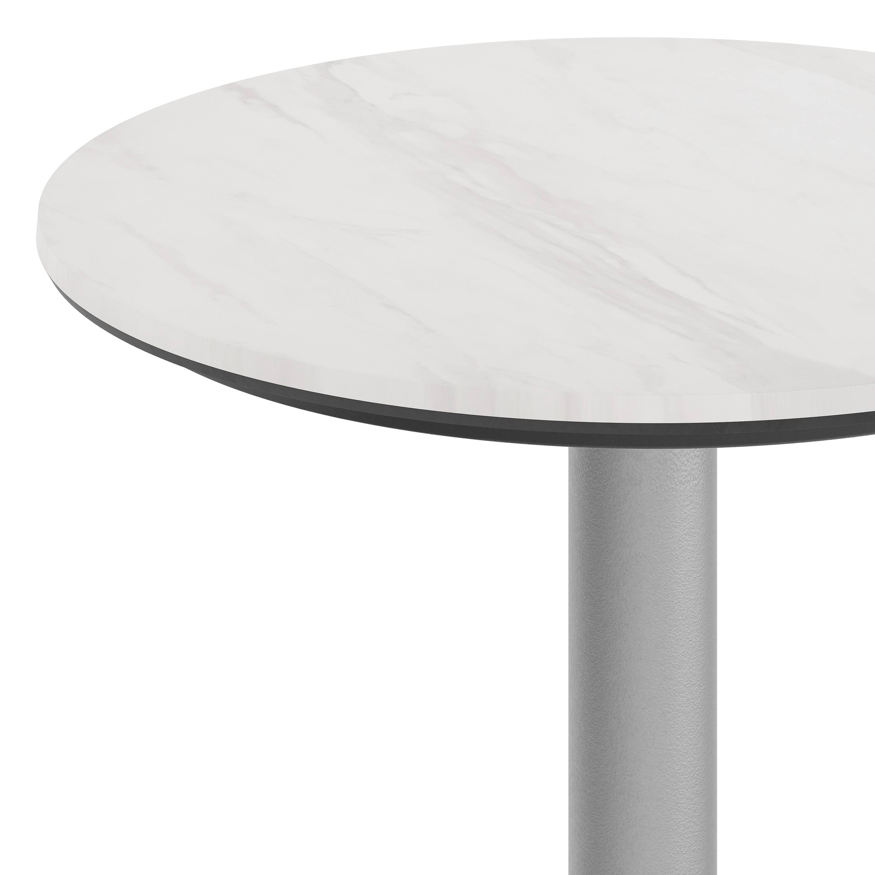 Alt View 9. Emma + Oliver - PureShield Indoor Outdoor Tabletop with Seam-Free Surface Innovation and Cast Iron Bistro Table Base - White Faux Marble/Silver Base.