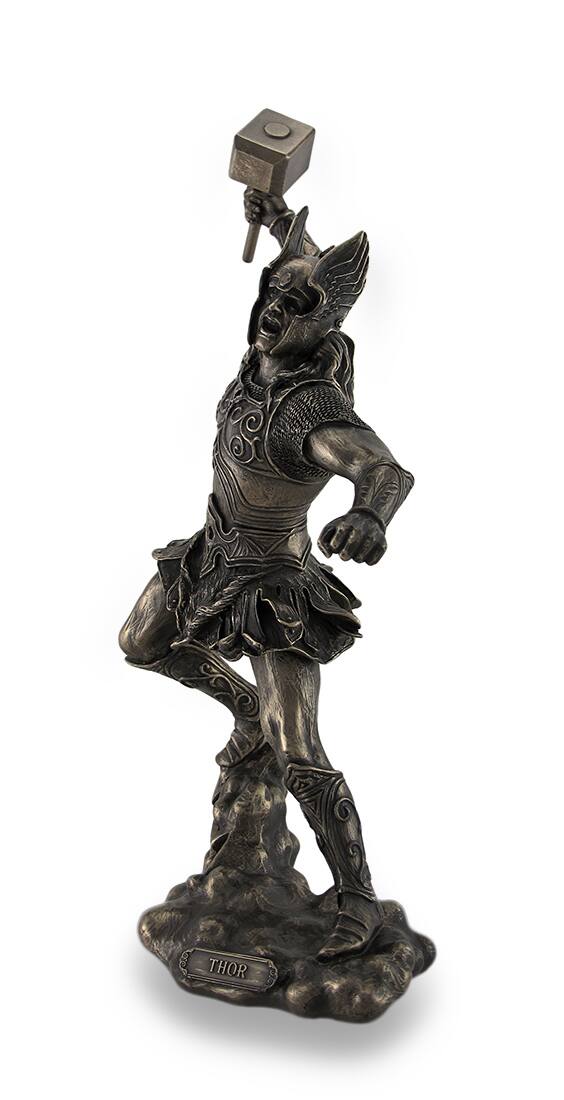 Alt View 2. Veronese Design - Thor, Norse God of Thunder, Wielding Hammer Sculptured Bronzed Statue - Bronze.