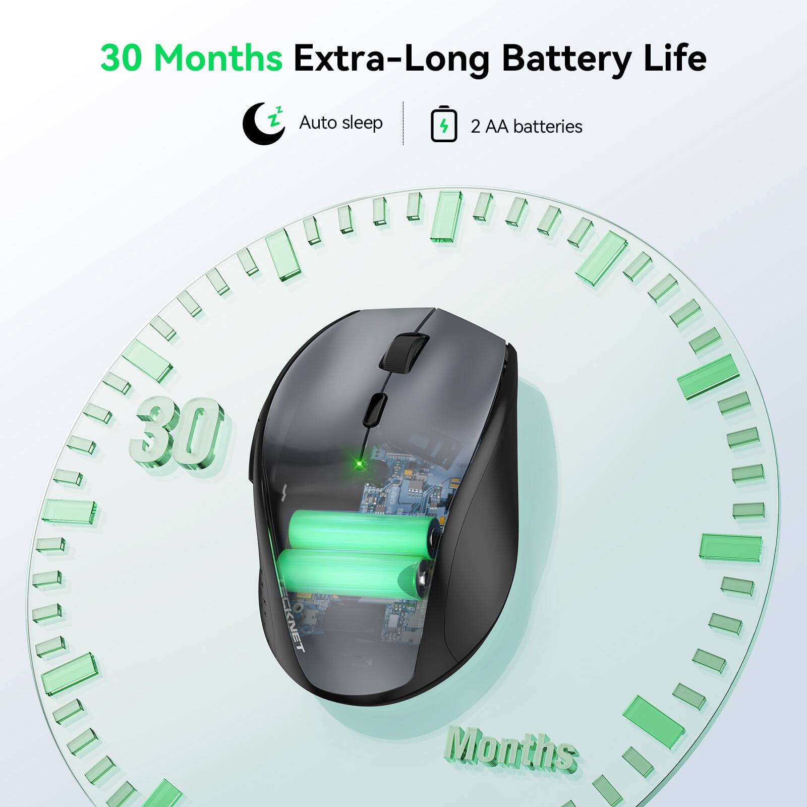 30 Months Extra-Long Battery Life  
Auto sleep  
2 AA batteries