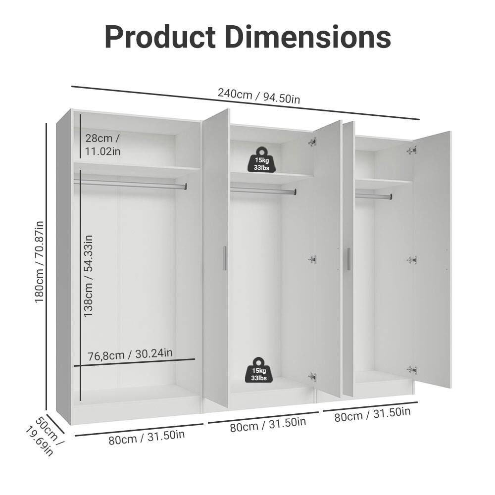 Product Dimensions

240cm / 94.50in

28cm / 11.02in

15kg / 33lbs

180cm / 70.87in / 54.33in

76.8cm / 30.24in

15kg / 33lbs

80cm / 31.50in

80cm / 31.50in

80cm / 31.50in