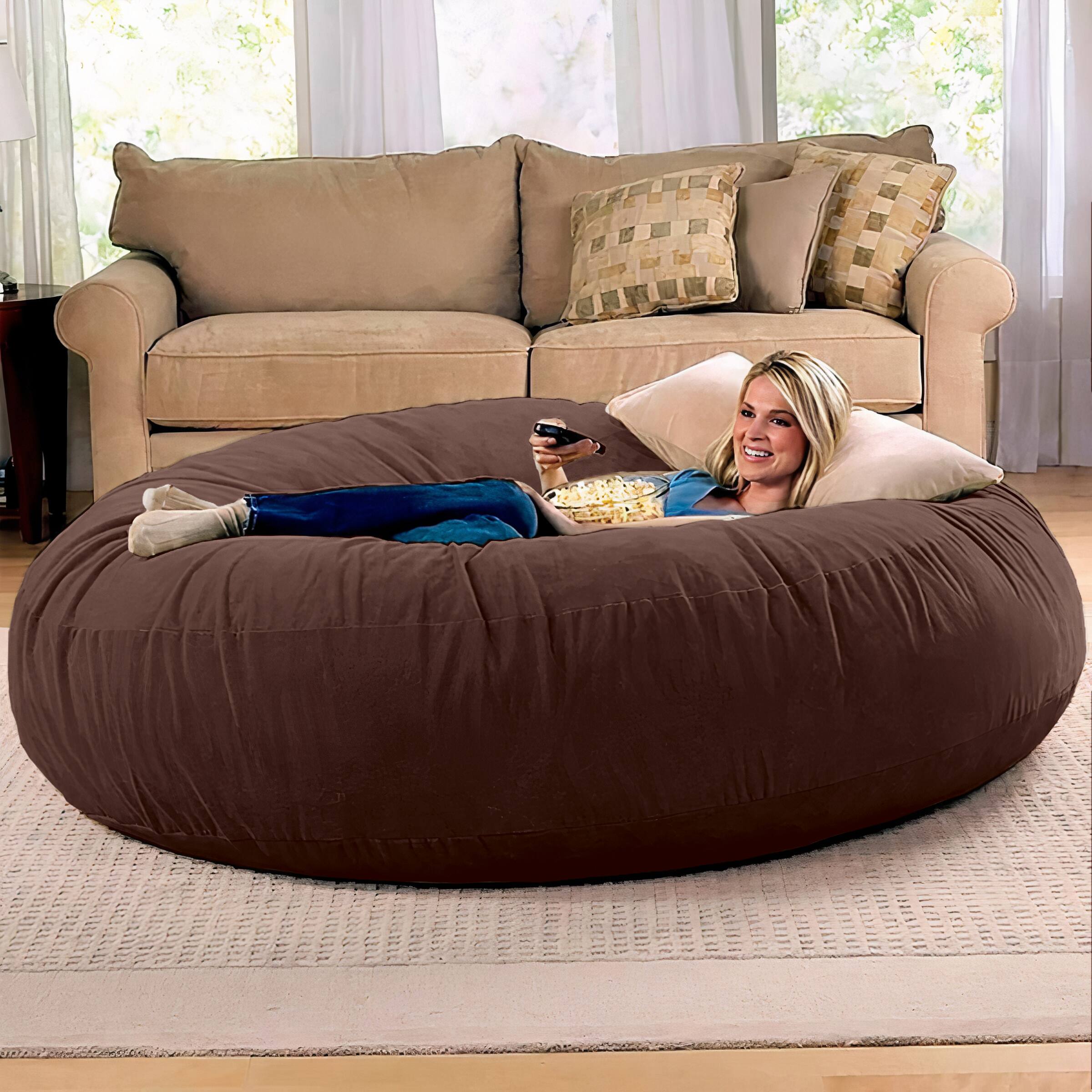 Left. Jaxx - Jaxx 6 Foot Cocoon - 2-in-1 Convertible Bean Bag Bed & Large Bean Bag Chair for Adults, Chocolate - Chocolate.