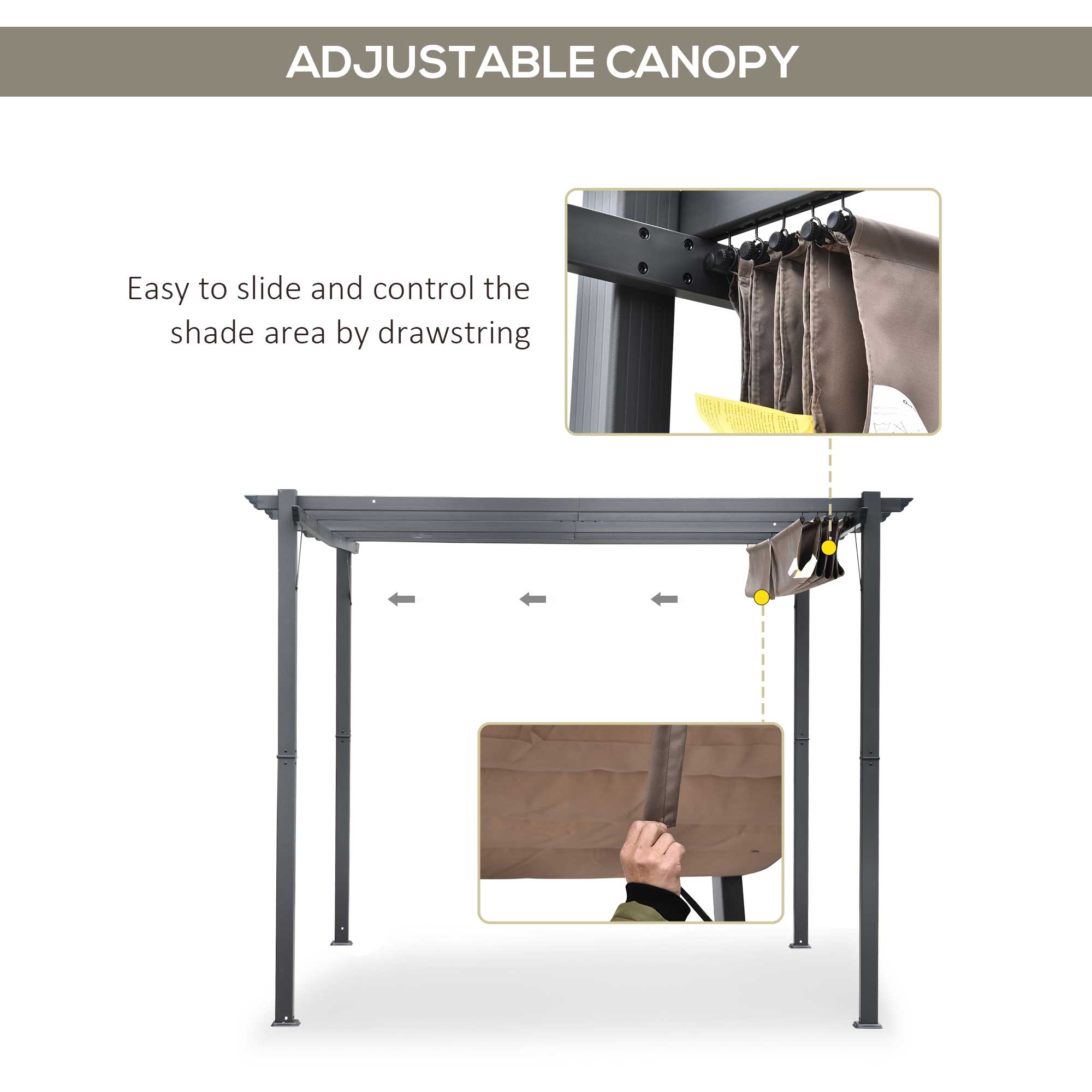 ADJUSTABLE CANOPY
Easy to slide and control the shade area by drawstring