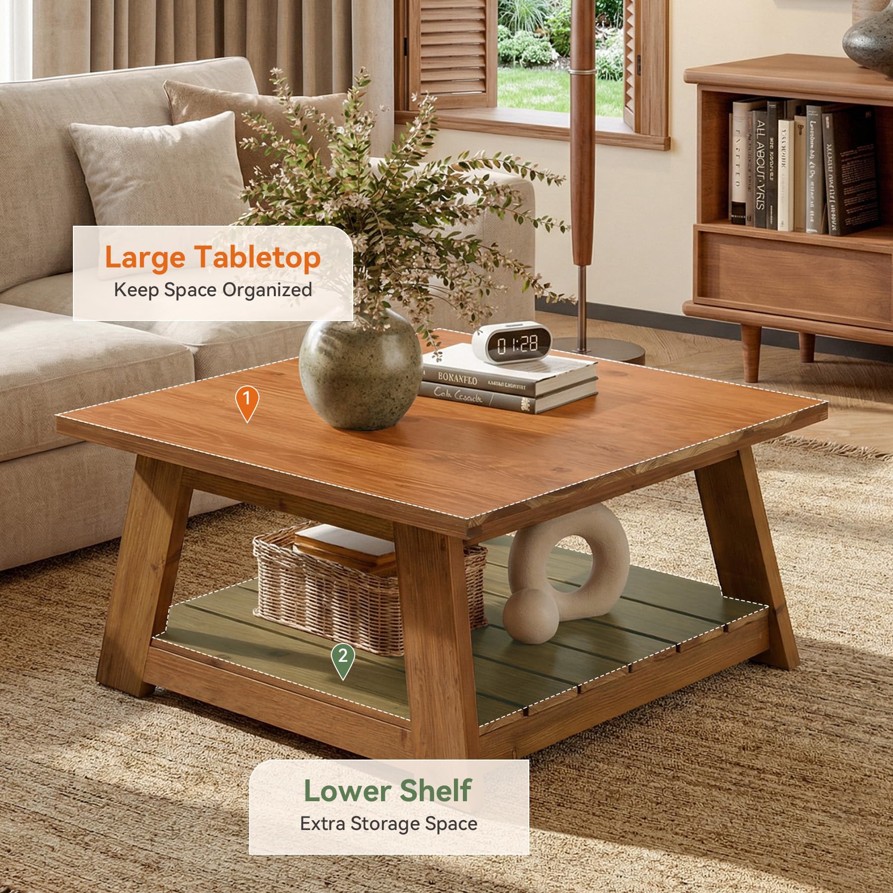 Large Tabletop  
Keep Space Organized

Lower Shelf  
Extra Storage Space