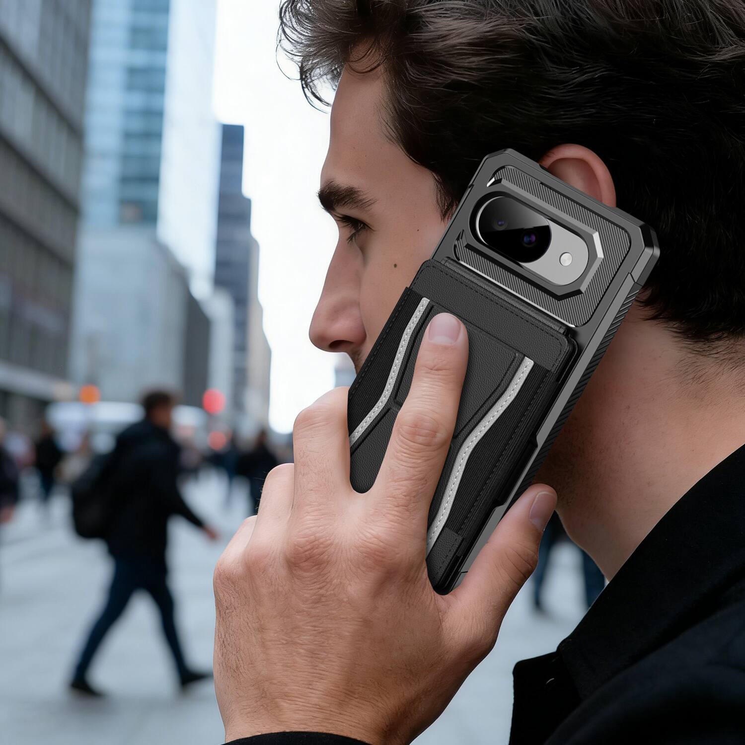 Alt View 1. Dteck - Rugged Wallet Case for Google Pixel 10a, Shockproof Protective Cover with Elastic Card Holder and Kickstand - Black.