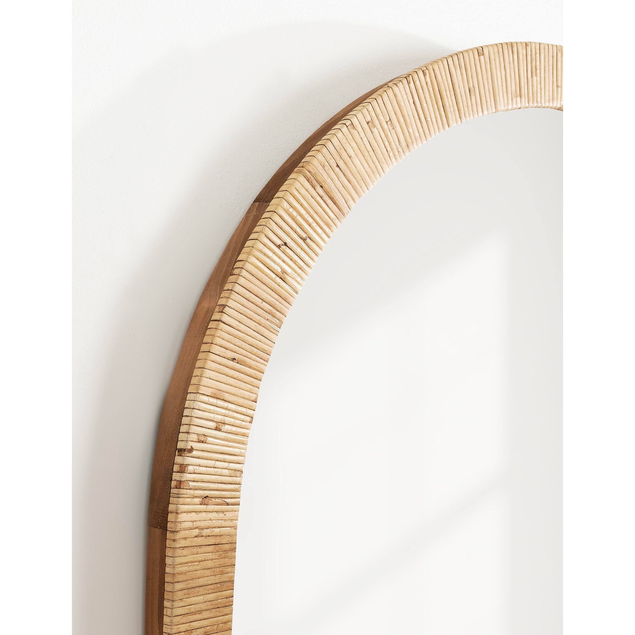 Alt View 2. Cedar Assembly - Rahfy Boho Arch Rattan Wall Mirror 28 X 32 Wood Decorative Wooden With Authentic Frame For Bathroom Vanity - Brown-30"L x 20"W.