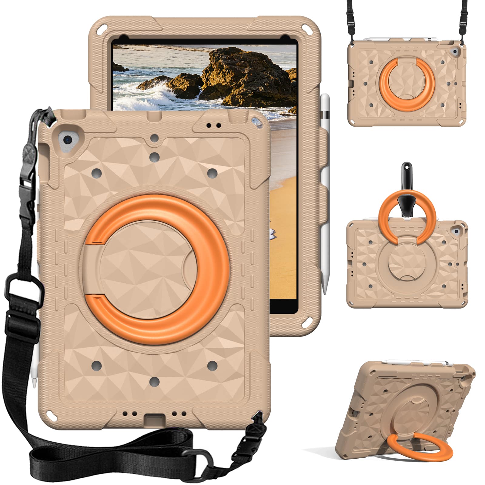 UUCOVER - Kids Case for iPad 9th/8th/7th Generation 10.2 inch Shockproof EVA Handle Stand Cover with Shoulder Strap - Khaki+Orange price history on PriceWatchPro