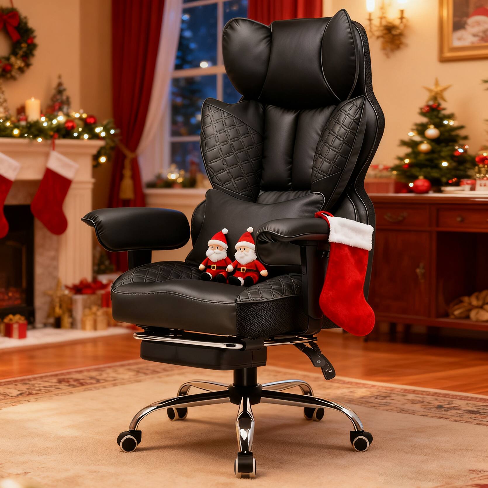 GTPlayer - Big and Tall Gaming Chair Wide Ergonomic Office Chair with Deluxe Embossing Leather Computer Chair - Black