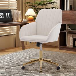 Trinkets Crazed - 24.6" Velvet Office Chair, Ergonomic Swivel Desk Chair with Memory Foam Seat - Adjustable Height Computer Chair - beige