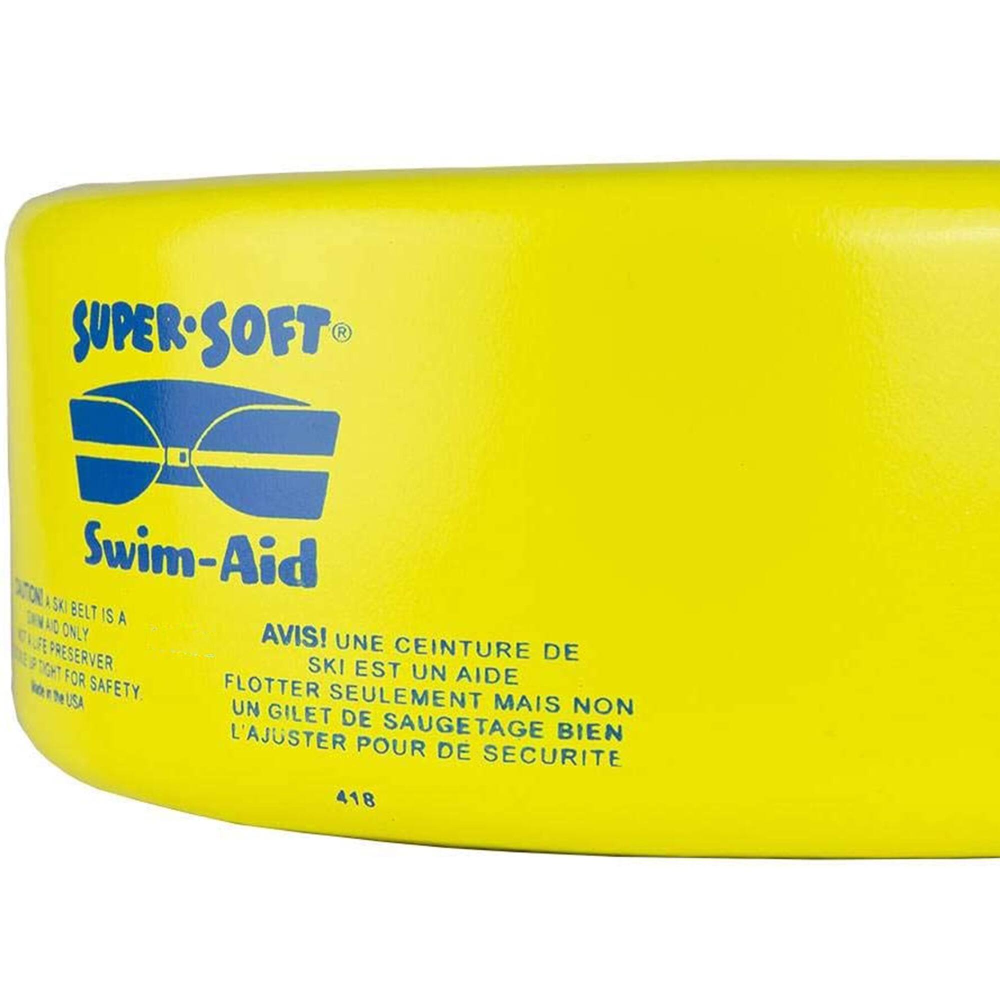 Sure, here is the corrected and grouped text from the image:

---

**SUPER-SOFT®**

**Swim-Aid**

**AVIS! UNE CEINTURE DE SKI EST UN AIDE FLOTTER SEULEMENT MAIS NON UN GILET DE SAUVETAGE L'AJUSTER BIEN POUR DE SÉCURITÉ**

**418**

---

This text is from the packaging of a Swim-Aid product by SUPER-SOFT®.