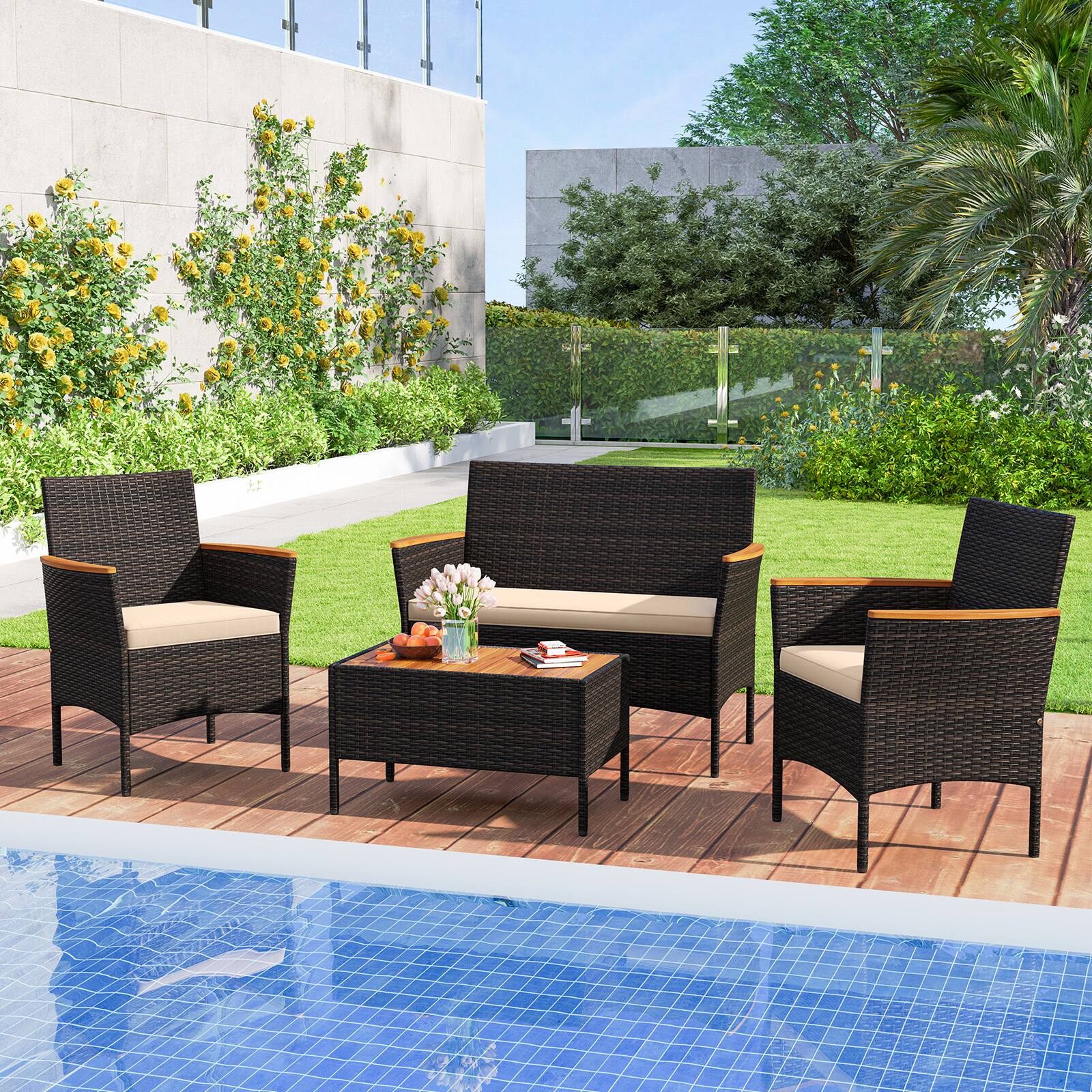Alt View 5. Gymax - Gymax 8 Piece Outdoor Patio Rattan Furniture Set Rattan Conversation Set w/ Chairs & Loveseat - Mix Brown.