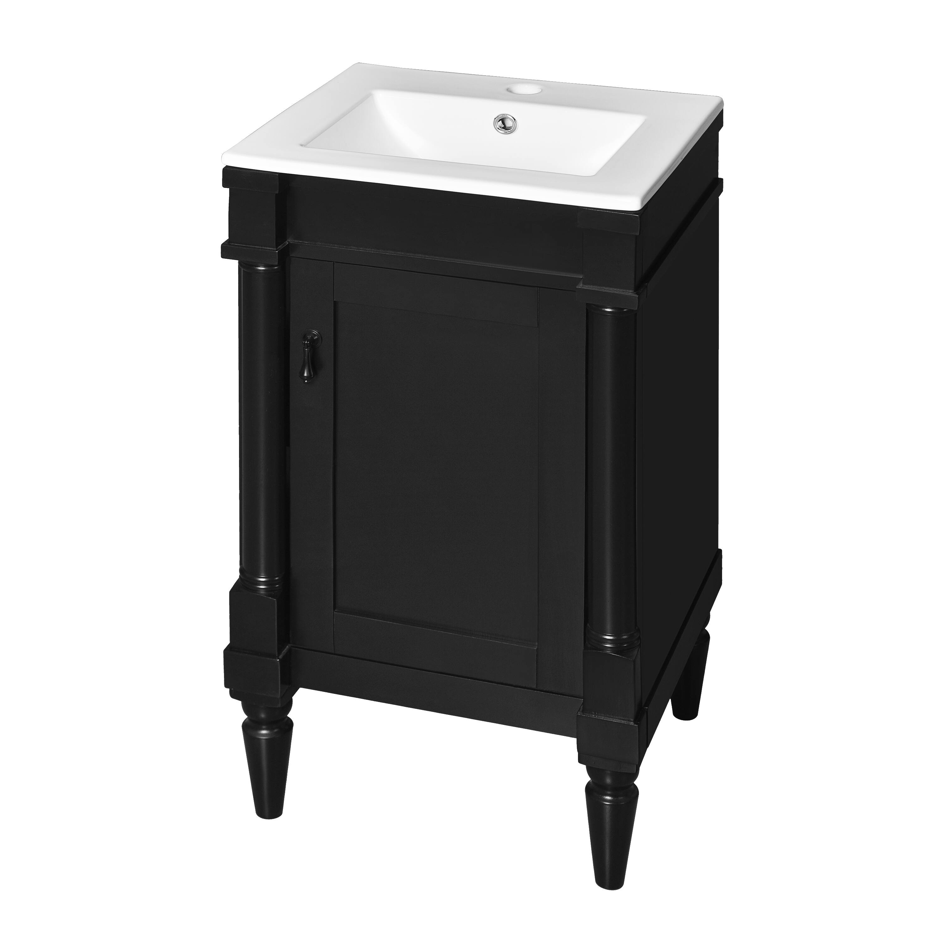 Front. Glintex - 18" Bathroom Vanity with Sink, Modern Freestanding Storage Cabinet, Adjustable Shelf, Compact Bathroom Design - Black.