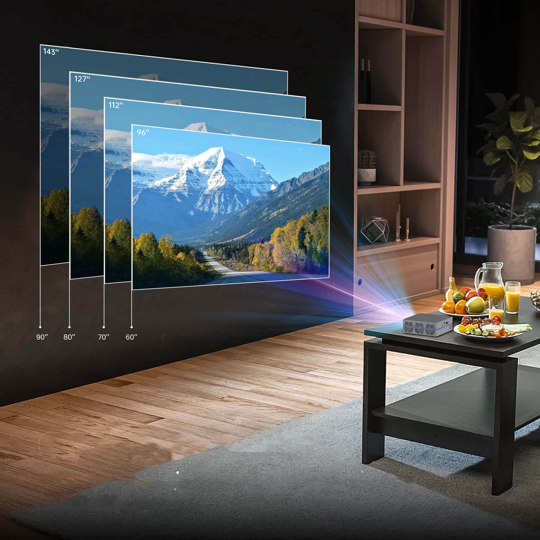 Angle View: AAXA - SLC450 Short Throw Native 1080p Smart Mini Projector, Wireless Mirroring, Streaming Apps, WiFi Bluetooth, 4-Way Keystone - Space Gray