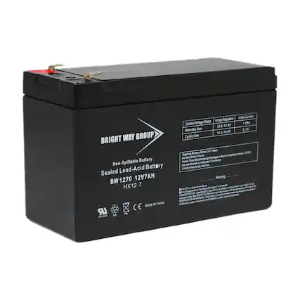 BRIGHT WAY GROUP
Non-Spillable Battery
Sealed Lead-Acid Battery
BW1270 12V7AH
HX12-7
MADE IN CHINA
Constant Voltage Charge
Standby Use: 13.6-13.8V
Cyclic Use: 14.5-14.9V
Initial Current: 1.05A (Standby Use), 2.1A (Cyclic Use)
Replace Battery Every 3-4 Years
Do Not Short Circuit
Avoid Total Discharge
Do Not Charge in a Sealed Container
Limited Warranty Applies
Warning:
Risk of Fire or Explosion.
Do not dispose of in a fire.
Do not dispose of in a sealed container.
Do not dispose of in a fire.
Do not dispose of in a sealed container.
Do not dispose of in a fire.
Do not dispose of in a sealed container.
Do not dispose of in a fire.
Do not dispose of in a sealed container.
Do not dispose of in a fire.
Do not dispose of in a sealed container.
Do not dispose of in a fire.
Do not dispose of in a sealed