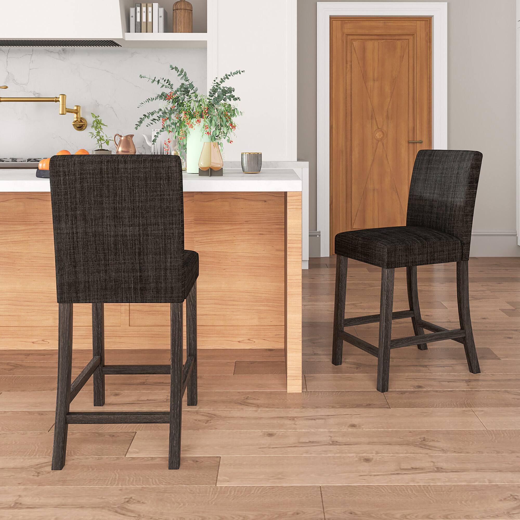 Alt View 1. Gymax - Gymax 2PCS 24.5'' Counter Height Bar Stools Modern Fabric Upholstered Kitchen Chairs Gray - Gray.