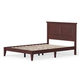 Hivvago - Full Traditional Solid Oak Wooden Platform Bed Frame with Headboard - Cherry