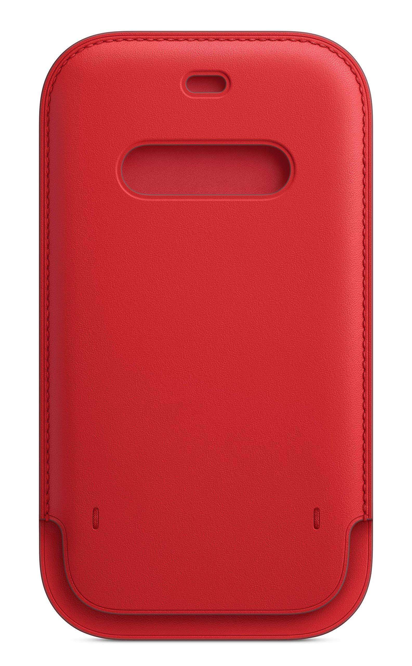 Front. Apple - Apple iPhone 12 and 12 Pro Leather Sleeve with MagSafe - Red - Dark Cherry.