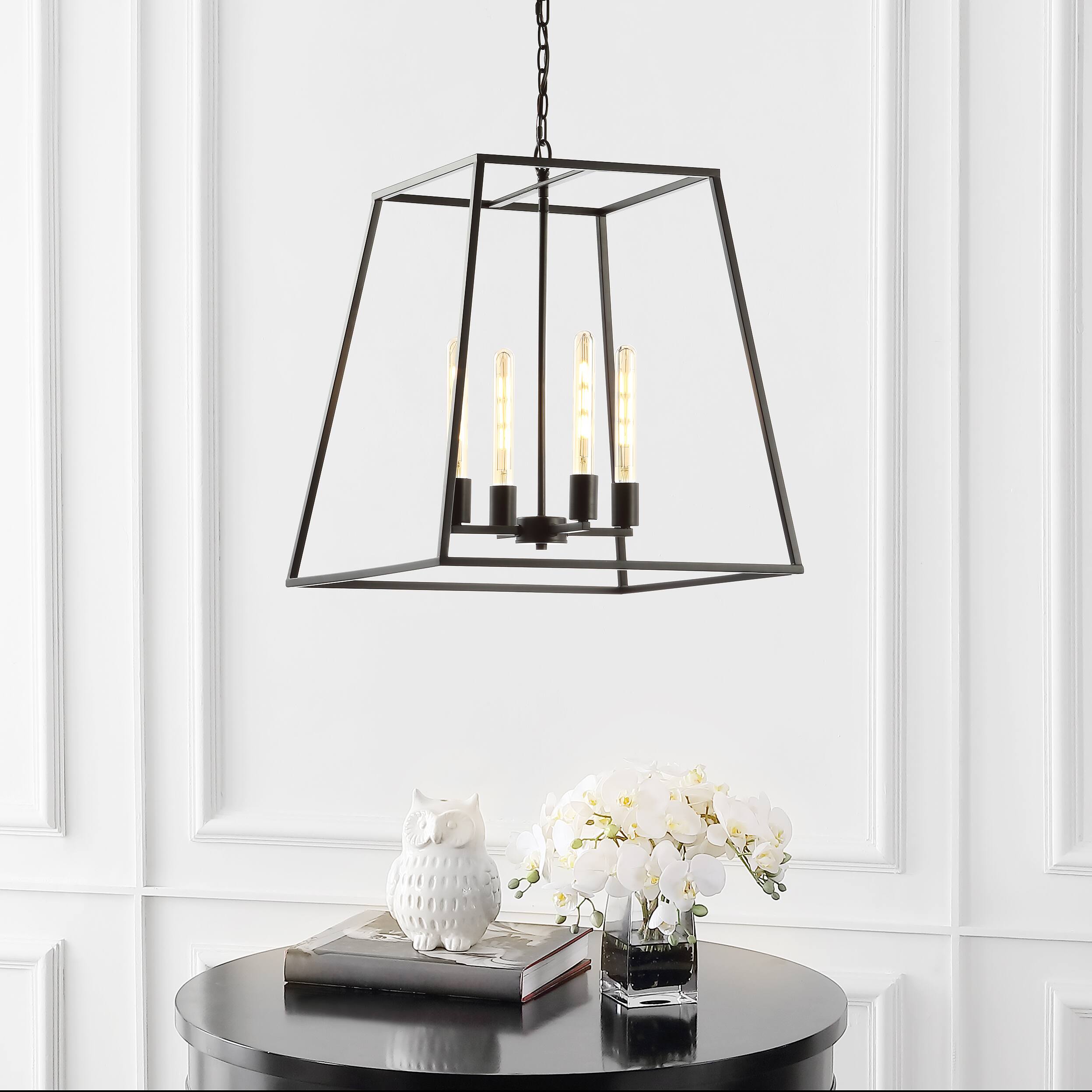 Alt View 7. Jonathan Y - Hutson 4-Light 21" Iron Modern Angled LED Chandelier, Black - Oil Rubbed Bronze.