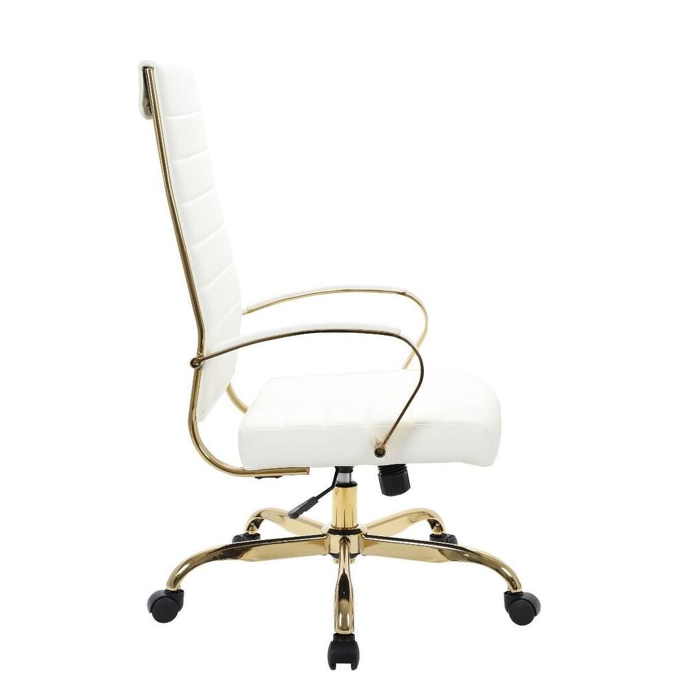 Alt View 2. LeisureMod - Benmar High-Back Leather Office Chair with Gold Accents, Adjustable Height, Swivel and Tilt Conference Desk Chair - White.
