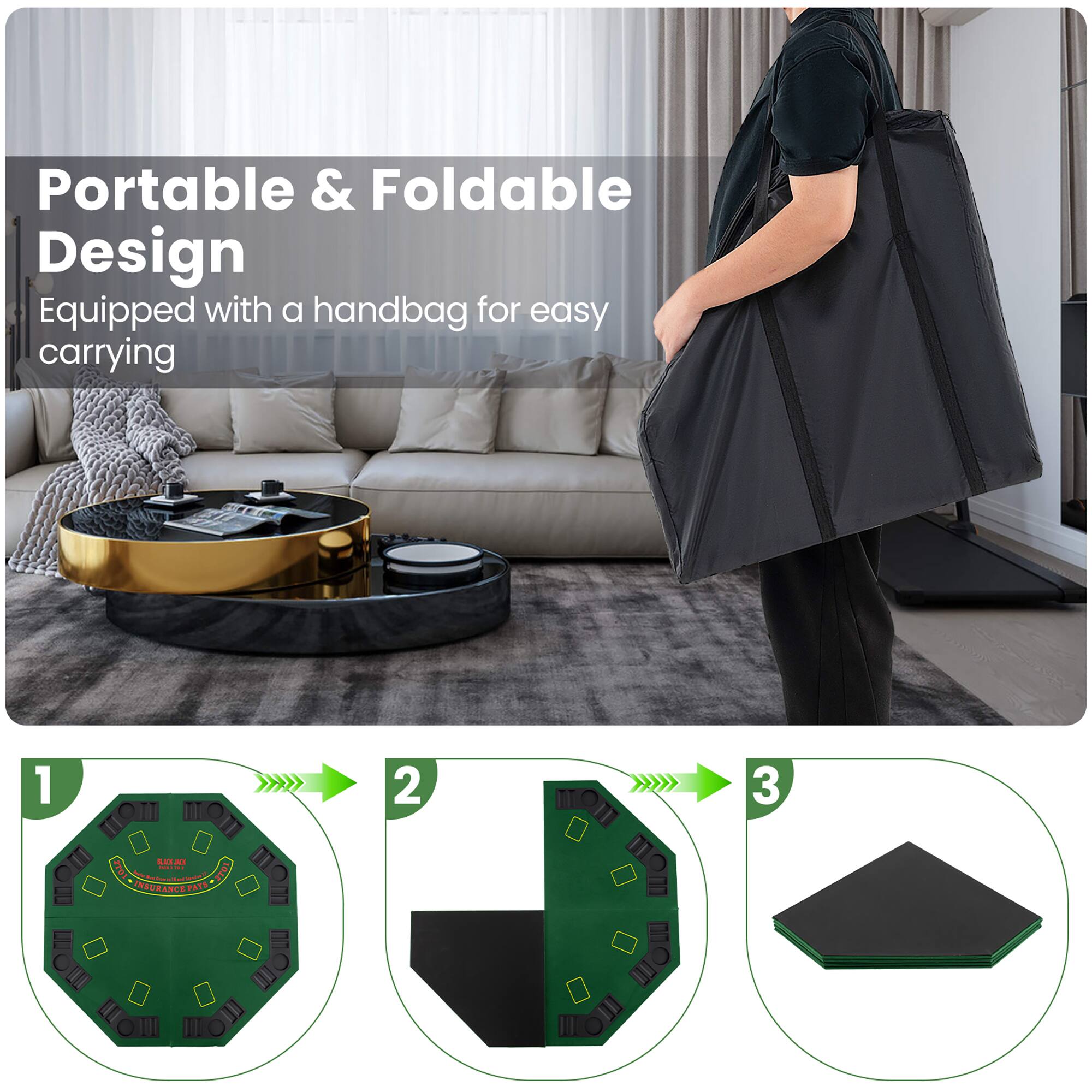 Portable & Foldable Design  
Equipped with a handbag for easy carrying