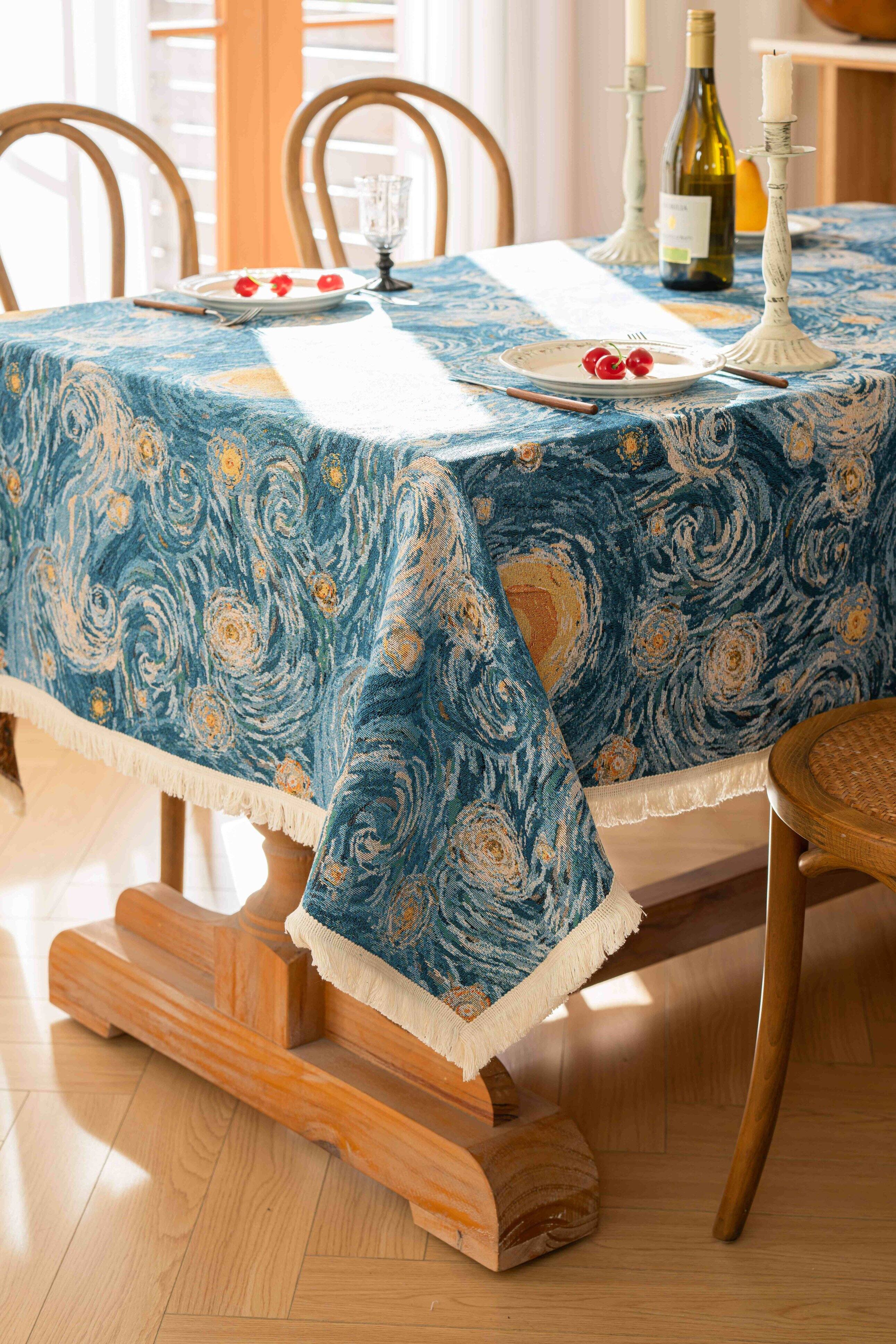 Oumilen 59x102.3in Rectangle Starry Sky Tablecloth with Off White ...
